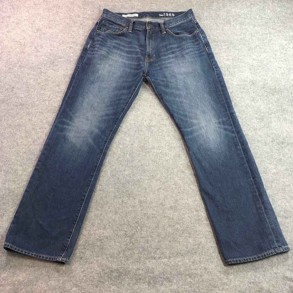 Gap 1969 Mens Relaxed Jeans 32x34 Blue Straight Leg 100% Cotton Medium Wash